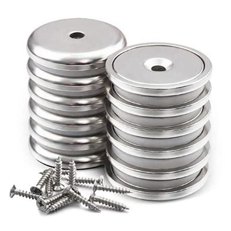 Round Base Cup Neodymium Magnet Pot With Heavy Duty Countersunk Hole And Stainless Screws