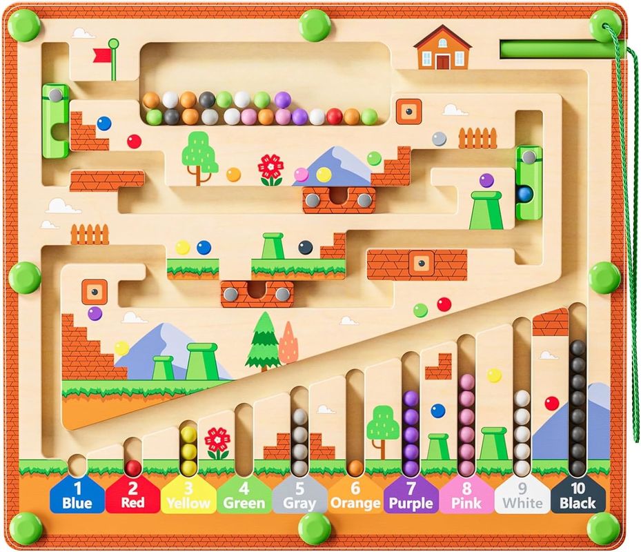 Strong Magnetic Wooden Puzzle Board Color And Number Montessori Maze Toys For Toddlers