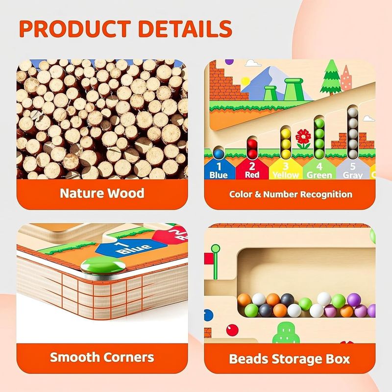 Strong Magnetic Wooden Puzzle Board Color And Number Montessori Maze Toys For Toddlers