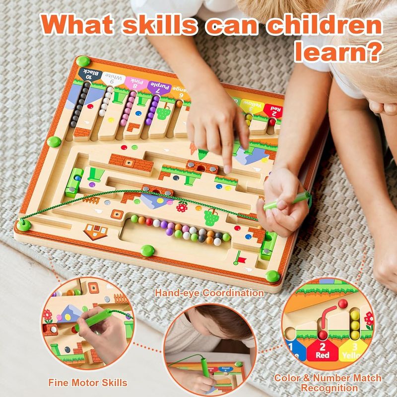 Strong Magnetic Wooden Puzzle Board Color And Number Montessori Maze Toys For Toddlers
