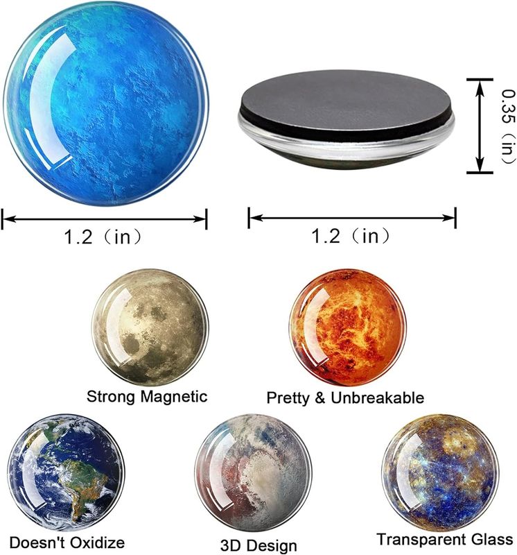 12PCS Powerful Planets Glass Fridge Magnet For Blackboard Teaching Decoration