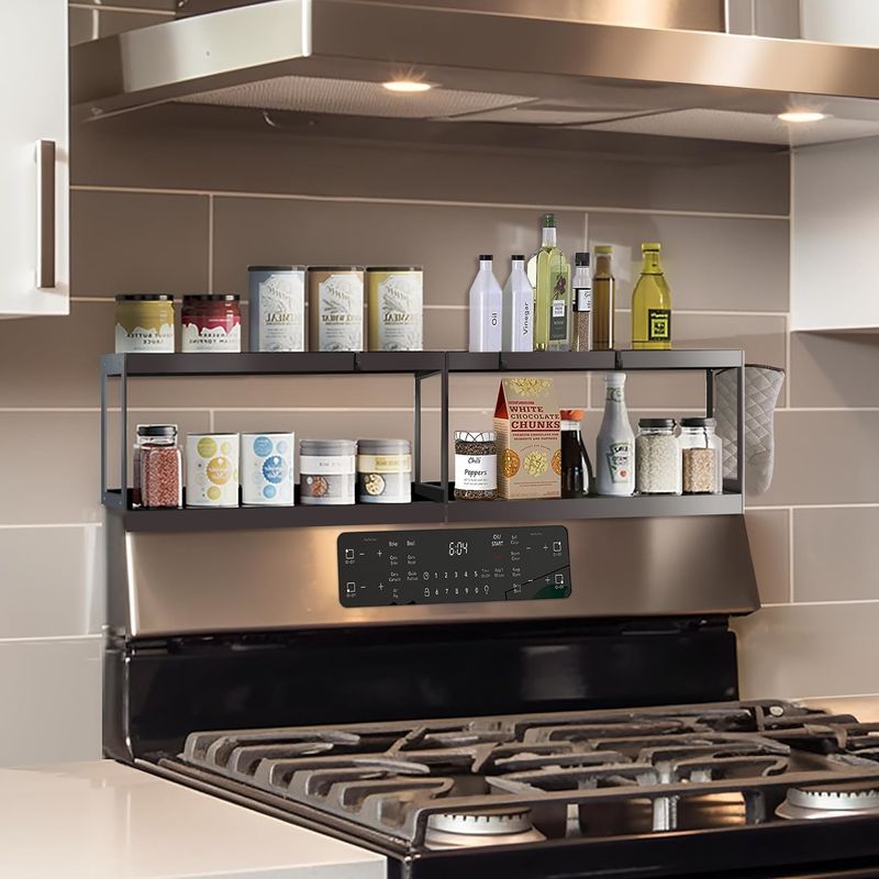 Sleek Double Layer Magnetic Storage Rack Kitchen Shelf For Stove Top Organizer