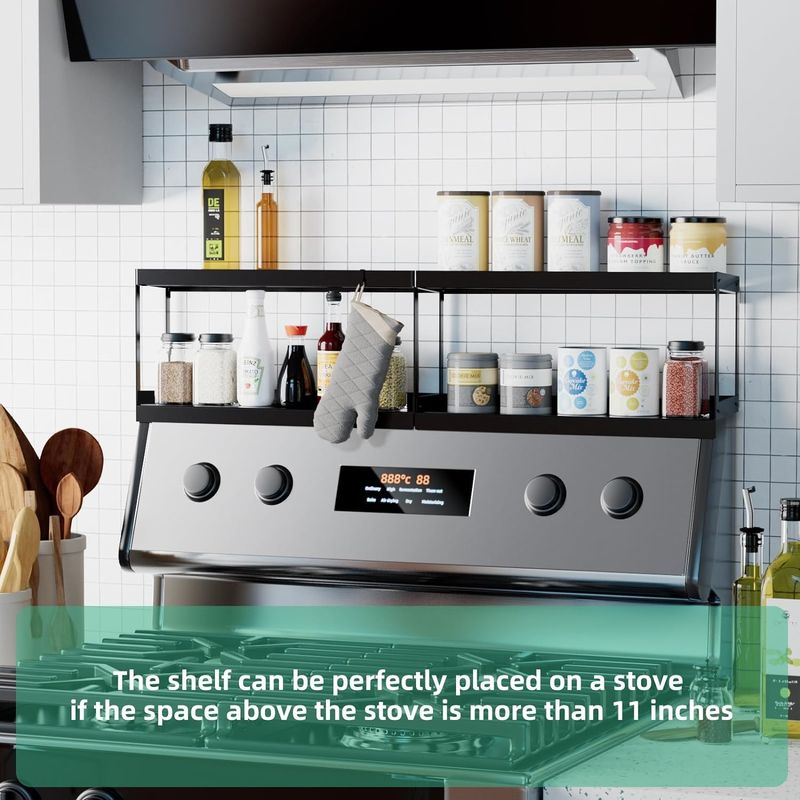 Sleek Double Layer Magnetic Storage Rack Kitchen Shelf For Stove Top Organizer
