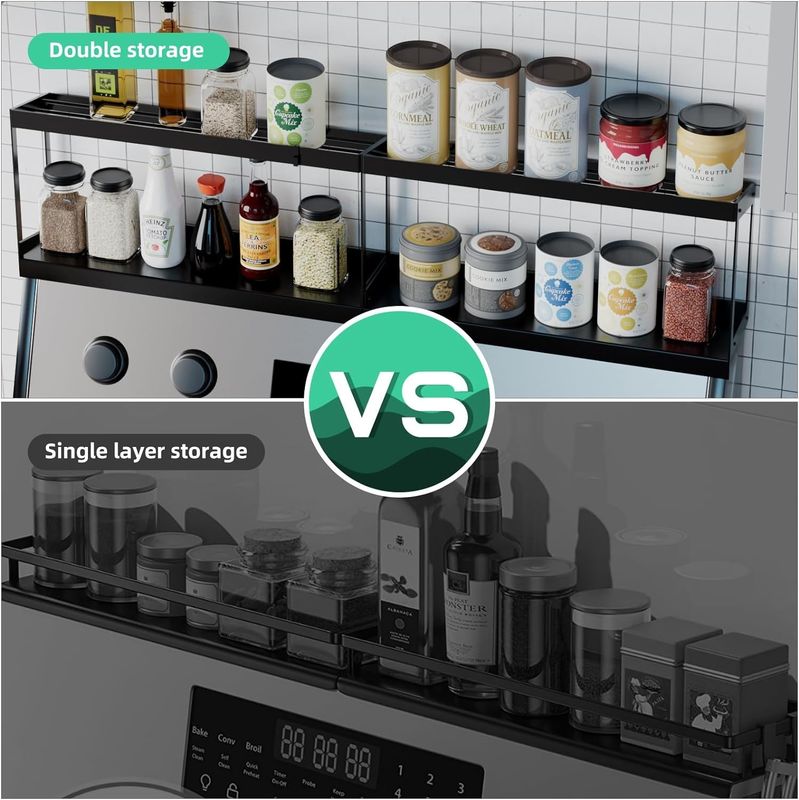 Sleek Double Layer Magnetic Storage Rack Kitchen Shelf For Stove Top Organizer
