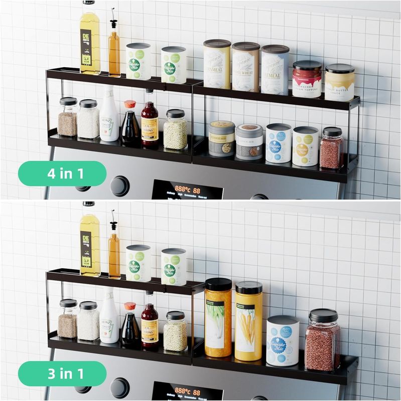 Sleek Double Layer Magnetic Storage Rack Kitchen Shelf For Stove Top Organizer