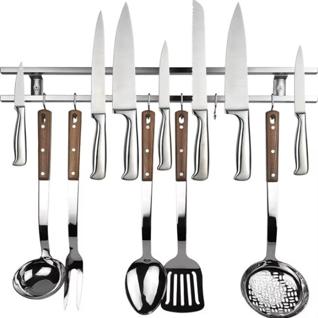18 Inch Square Tubes Stainless Steel Magnetic Knife Holder For Wall With Hook
