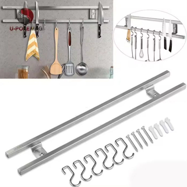 18 Inch Square Tubes Stainless Steel Magnetic Knife Holder For Wall With Hook