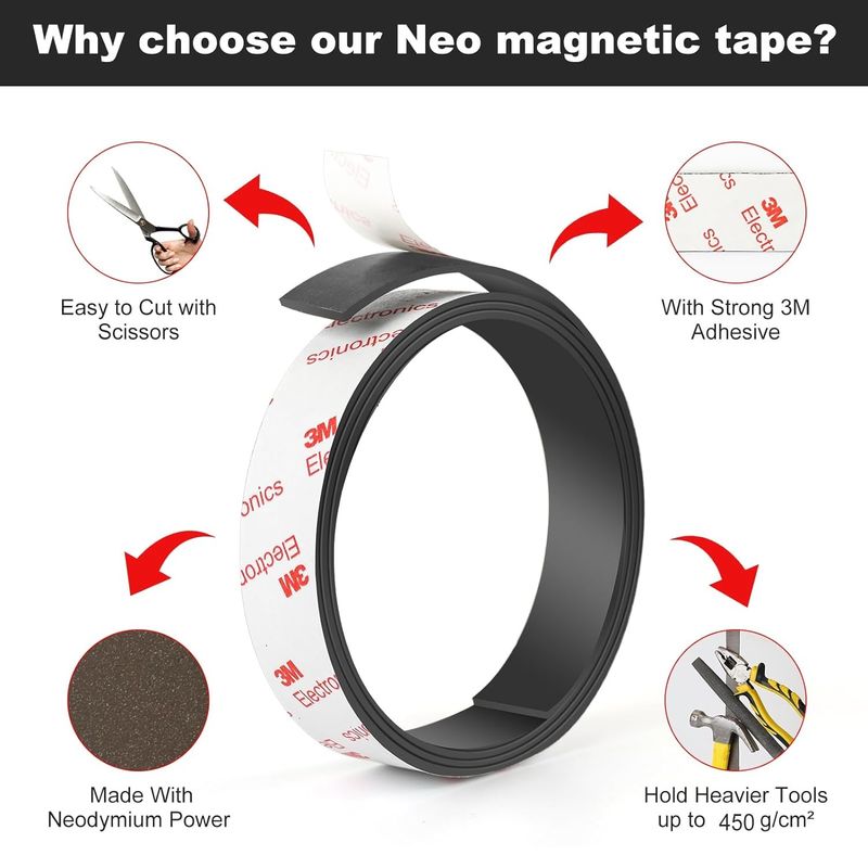 Flexible Neodymium Magnet Tape Strips Roll With Strong 3M Adhesive Backing For Wall DIY
