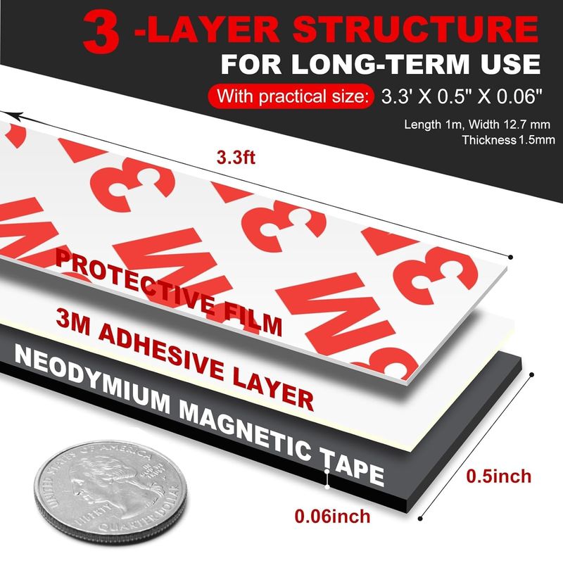 Flexible Neodymium Magnet Tape Strips Roll With Strong 3M Adhesive Backing For Wall DIY