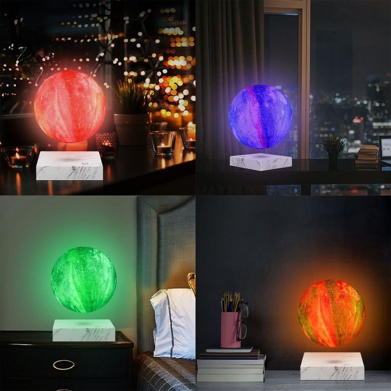 Rotation Resin Magnetic Levitation Lamp Floating Moon Globe With 16 Colors 3D