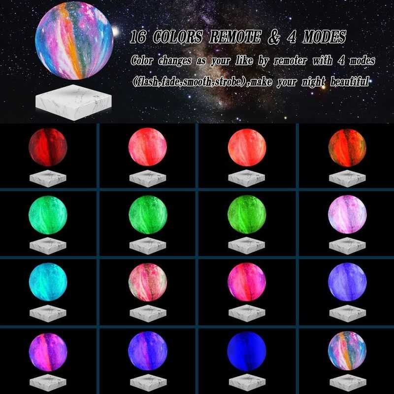 Rotation Resin Magnetic Levitation Lamp Floating Moon Globe With 16 Colors 3D