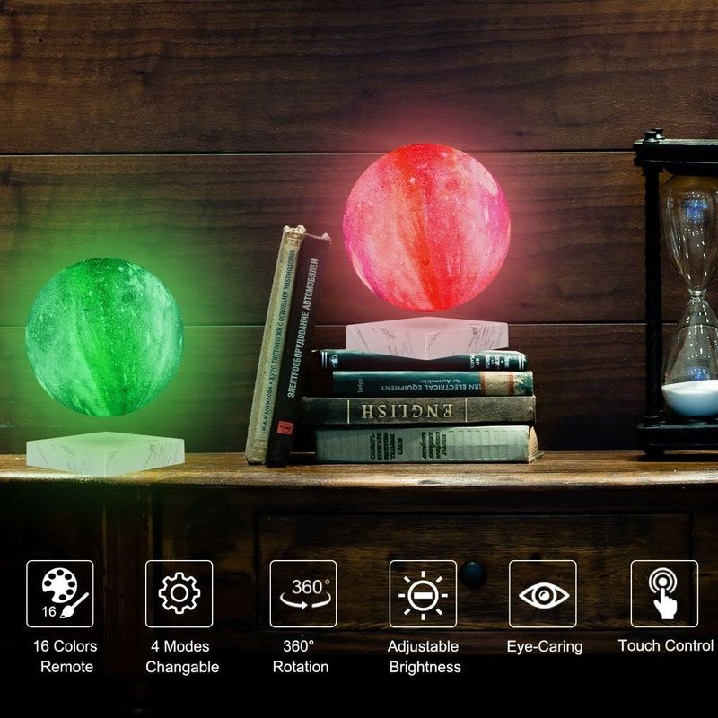 Rotation Resin Magnetic Levitation Lamp Floating Moon Globe With 16 Colors 3D