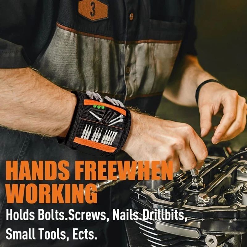                    Magnetic Wristband with Thumb Strap Strong Magnets Holds Nails Drill Bit Nuts Storage             