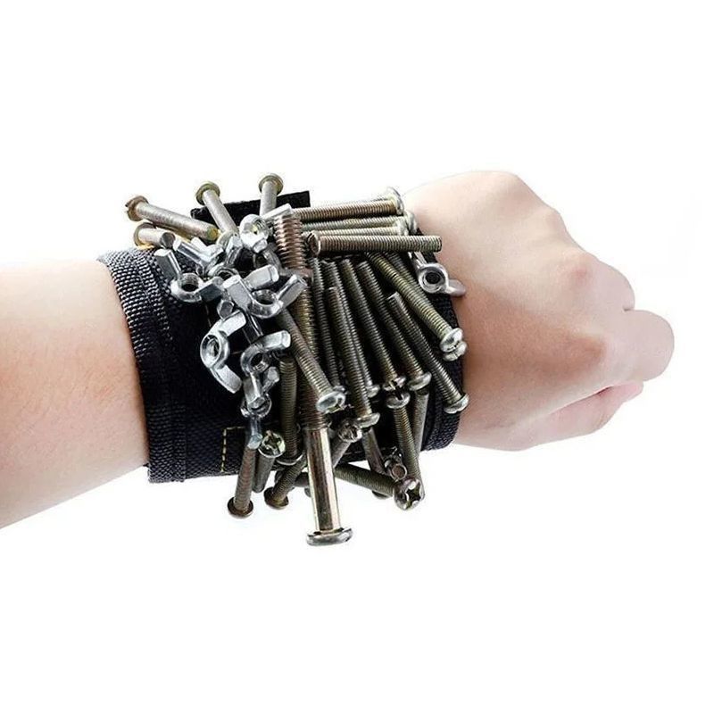 Eco-Friendly Magnetic Wristband with Strong Magnets and Telescopic Pickup Tool for Holding Screws in Woodworking Projects