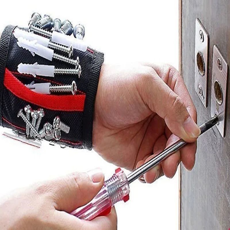 Eco-Friendly Magnetic Wristband with Strong Magnets and Telescopic Pickup Tool for Holding Screws in Woodworking Projects