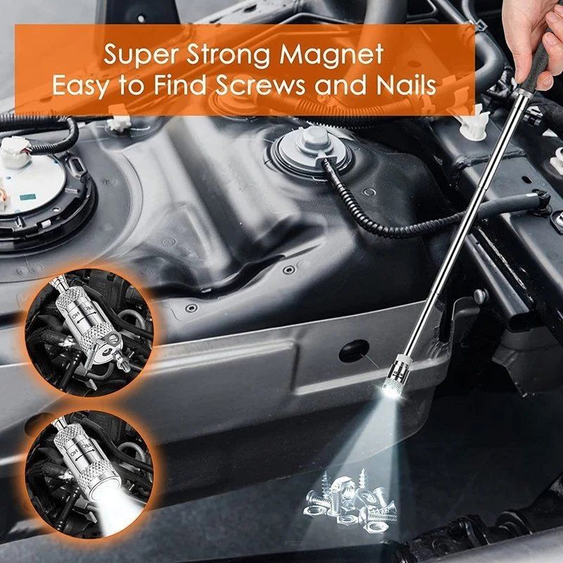 Magnetic Telescopic Pick-up Tools Grip LED Light Adjustable Extendable Long Reach Pen Handy Tool