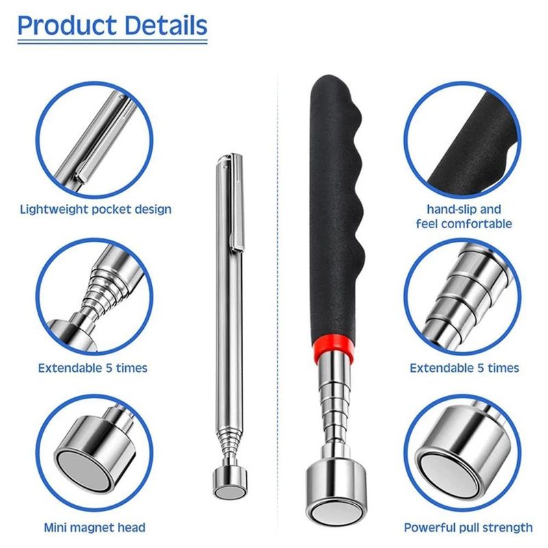 Telescopic Magnetic Pen with Light Mini Portable Magnet Pick-Up Tool Extendable Pickup Rod Stick
