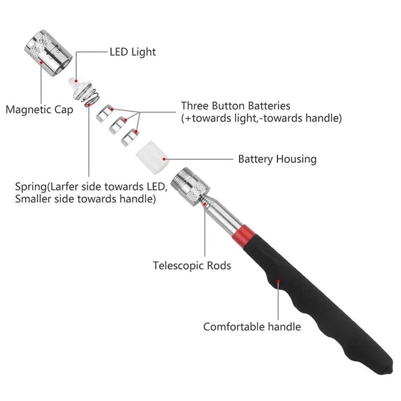 Telescopic Magnetic Pen with Light Mini Portable Magnet Pick-Up Tool Extendable Pickup Rod Stick