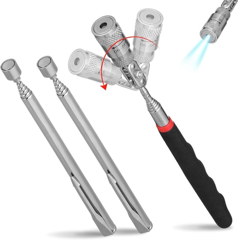 Magnetic Pick-up Tool Telescopic Pick-up Rod and 360-Degree Rotating Inspection Mirror with LED Light