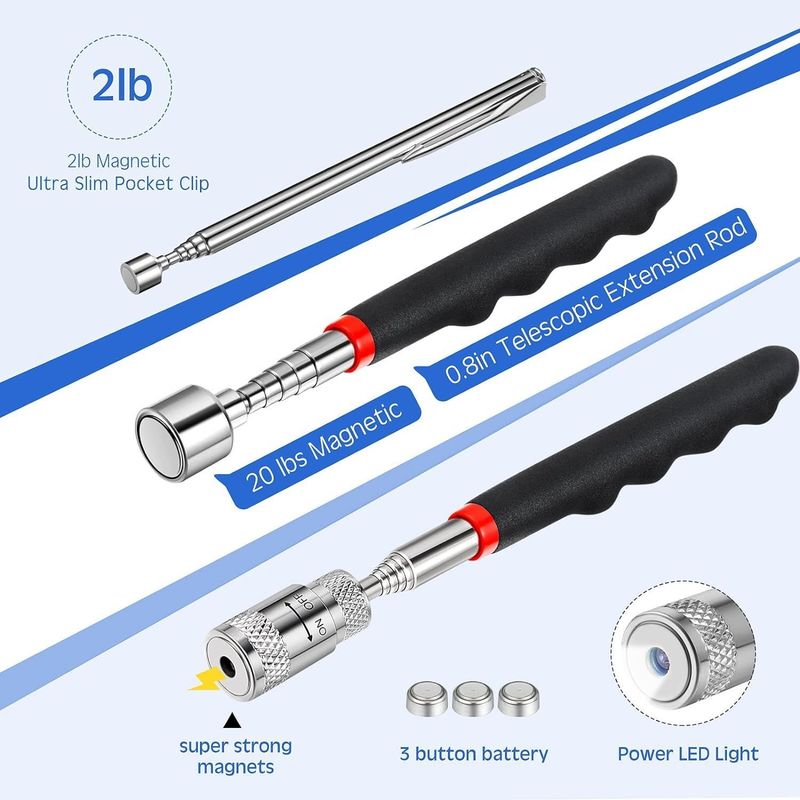 Telescoping Inspection Mirror Magnetic Pick Up Tool Kit With LED Light For Car Repair